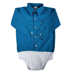 Body Infantil Baby Ranch Estilo Camisa Manga Longa Xadrez Azul E Preto Ref:4001