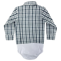 Body Infantil Baby Ranch Estilo Camisa Manga Longa Xadrez Cinza E Branco Logo Prata Ref:4001