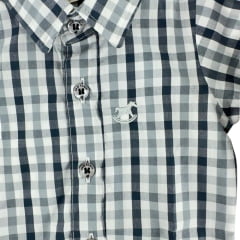 Body Infantil Baby Ranch Estilo Camisa Manga Longa Xadrez Cinza E Branco Logo Prata Ref:4001
