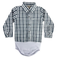 Body Infantil Baby Ranch Estilo Camisa Manga Longa Xadrez Cinza E Branco Logo Prata Ref:4001