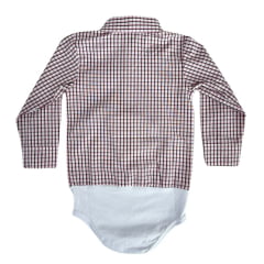 Body Infantil Baby Ranch Estilo Camisa Manga Longa Xadrez Marrom E Rosa Ref:4001