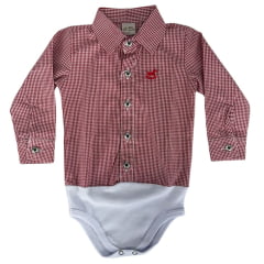 Body Infantil Baby Ranch Estilo Camisa Manga Longa Xadrez Pequeno Vermelho E Branco Com Logo Bordado Ref:4001