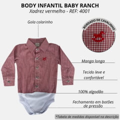 Body Infantil Baby Ranch Estilo Camisa Manga Longa Xadrez Pequeno Vermelho E Branco Com Logo Bordado Ref:4001