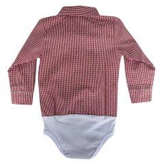 Body Infantil Baby Ranch Estilo Camisa Manga Longa Xadrez Pequeno Vermelho E Branco Com Logo Bordado Ref:4001
