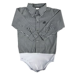 Body Infantil Baby Ranch Estilo Camisa Manga Longa Xadrez Preto E Branco Ref:4001