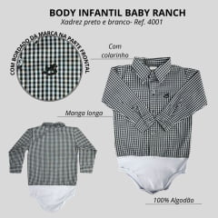 Body Infantil Baby Ranch Estilo Camisa Manga Longa Xadrez Preto E Branco Ref:4001