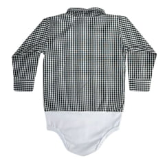 Body Infantil Baby Ranch Estilo Camisa Manga Longa Xadrez Preto E Branco Ref:4001