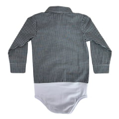 Body Infantil Baby Ranch Estilo Camisa Manga Longa Xadrez Preto E Cinza Ref:4001