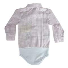 Body Infantil Baby Ranch Estilo Camisa Manga Longa Xadrez Rosa E Branco Ref:4001