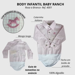 Body Infantil Baby Ranch Estilo Camisa Manga Longa Xadrez Rosa E Branco Ref:4001