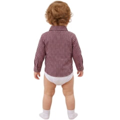 Body Infantil Baby Ranch Estilo Camisa Manga Longa Xadrez Rosa E Preto Logo Rosa Bebe REF:4001