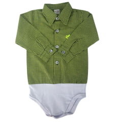 Body Infantil Baby Ranch Estilo Camisa Manga Longa Xadrez Verde Limão Ref:4001