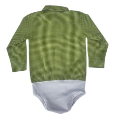 Body Infantil Baby Ranch Estilo Camisa Manga Longa Xadrez Verde Limão Ref:4001