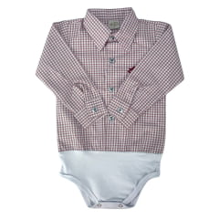 Body Infantil Baby Ranch Estilo Camisa Manga Longa Xadrez Vermelho Com Branco Ref:4001