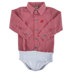 Body Infantil Baby Ranch Estilo Camisa Manga Longa Xadrez Vermelho E Branco Logo Vermelho Ref:4001