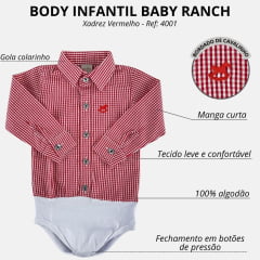 Body Infantil Baby Ranch Estilo Camisa Manga Longa Xadrez Vermelho E Branco Logo Vermelho Ref:4001