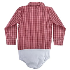 Body Infantil Baby Ranch Estilo Camisa Manga Longa Xadrez Vermelho E Branco Logo Vermelho Ref:4001