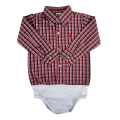 Body Infantil Baby Ranch Estilo Camisa Manga Longa Xadrez Vermelho/Preto/Branco Ref:4001