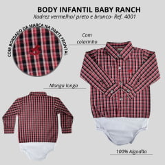 Body Infantil Baby Ranch Estilo Camisa Manga Longa Xadrez Vermelho/Preto/Branco Ref:4001