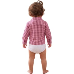 Body Infantil Baby Ranch Estilo Camisa Manga Longa Xadrez Vermelho Vinho E Branco Logo Bordô REF:4001