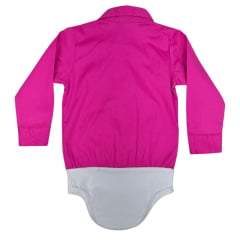 Body Infantil Baby Ranch M.Longa Estilo Camisa Pink Bordados Estrela/Ferradura C/Brilho