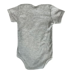 Body Infantil Baby Ranch Malha Manga Curta Masculino Cinza Mescla Com Estampa De Cavalo na Cerca Ref:1402