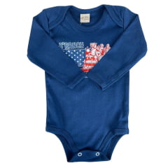 Body Infantil Baby Ranch Malha Manga Longa Masculino Azul Marinho Com Estampa Baby Ranch Country Ref:1401