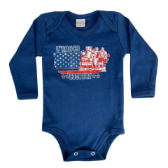 Body Infantil Baby Ranch Malha Manga Longa Masculino Azul Marinho Com Estampa Baby Ranch Country Ref:1401