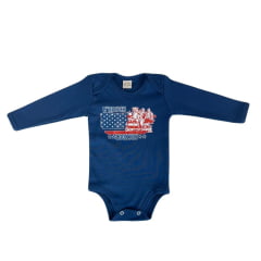Body Infantil Baby Ranch Malha Manga Longa Masculino Azul Marinho Com Estampa Baby Ranch Country Ref:1401