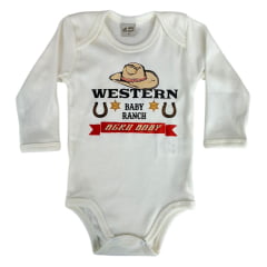 Body Infantil Baby Ranch Malha Manga Longa Masculino Pérola Com Estampa Chapéu Western Ref:1414