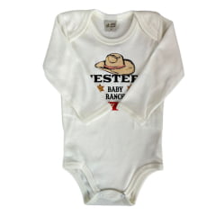 Body Infantil Baby Ranch Malha Manga Longa Masculino Pérola Com Estampa Chapéu Western Ref:1414