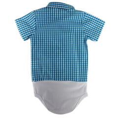 Body Infantil Baby Ranch Manga Curta Estilo Camisa Xadrez Azul Claro E  Branco Ref:4002