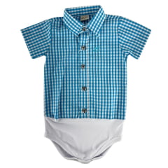 Body Infantil Baby Ranch Manga Curta Estilo Camisa Xadrez Azul Claro E  Branco Ref:4002