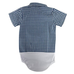 Body Infantil Baby Ranch Manga Curta Estilo Camisa Xadrez Azul Escuro E  Branco Ref:4002