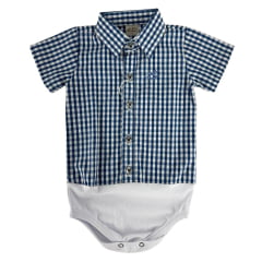 Body Infantil Baby Ranch Manga Curta Estilo Camisa Xadrez Azul Escuro E  Branco Ref:4002