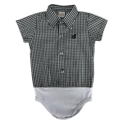 Body Infantil Baby Ranch Manga Curta Estilo Camisa Xadrez Preto E  Branco Ref:4002