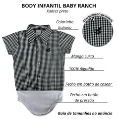 Body Infantil Baby Ranch Manga Curta Estilo Camisa Xadrez Preto E  Branco Ref:4002