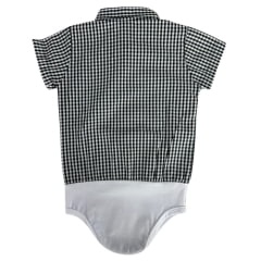 Body Infantil Baby Ranch Manga Curta Estilo Camisa Xadrez Preto E  Branco Ref:4002