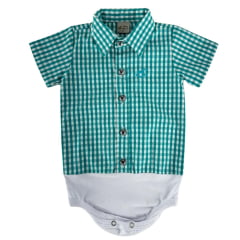 Body Infantil Baby Ranch Manga Curta Estilo Camisa Xadrez Verde E  Branco Ref:4002