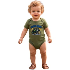 Body Infantil Baby Ranch Manga Curta Verde Militar Estampada Agro Baby Trator - REF:1613