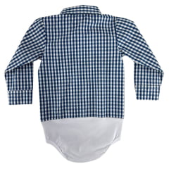 Body Infantil Baby Ranch Manga Longa Estilo Camisa Xadrez Azul Escuro E Branco Ref:4001