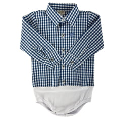 Body Infantil Baby Ranch Manga Longa Estilo Camisa Xadrez Azul Escuro E Branco Ref:4001