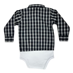 Body Infantil Baby Ranch Manga longa Estilo Camisa Xadrez Branco E Preto Ref:4001