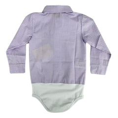 Body Infantil Baby Ranch Manga Longa Estilo Camisa Xadrez Lilás E Branco Ref:4001