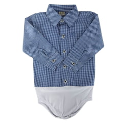 Body Infantil Baby Ranch Manga Longa Estilo Camisa Xadrez Pequeno Azul E Branco Ref:4001