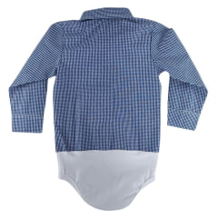 Body Infantil Baby Ranch Manga Longa Estilo Camisa Xadrez Pequeno Azul E Branco Ref:4001
