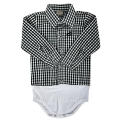 Body Infantil Baby Ranch Manga Longa Estilo Camisa Xadrez Preto E Branco Ref:4001