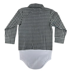 Body Infantil Baby Ranch Manga Longa Estilo Camisa Xadrez Preto E Branco Ref:4001