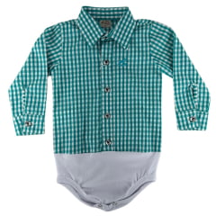 Body Infantil Baby Ranch Manga Longa Estilo Camisa Xadrez Verde E Branco Ref:4001