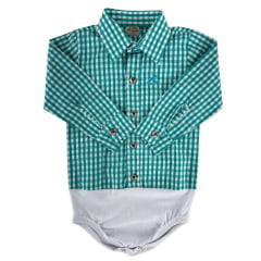 Body Infantil Baby Ranch Manga Longa Estilo Camisa Xadrez Verde E Branco Ref:4001